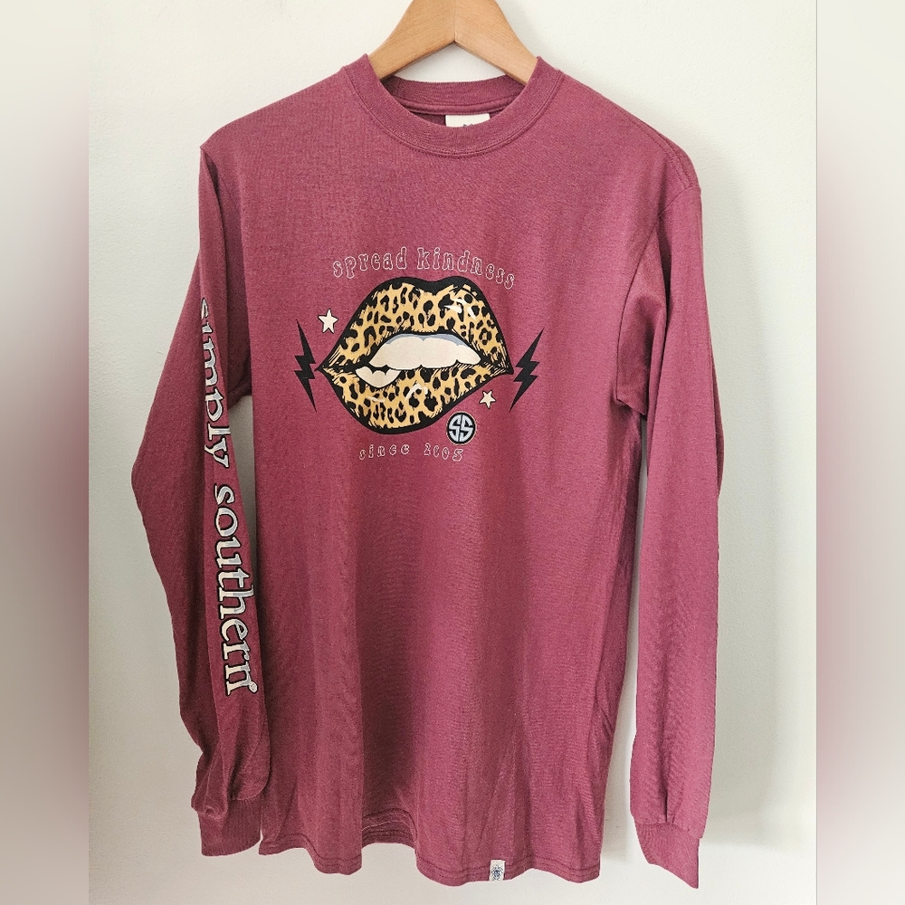 NEW Simply southern burgundy and leopard long sleeve tshirt